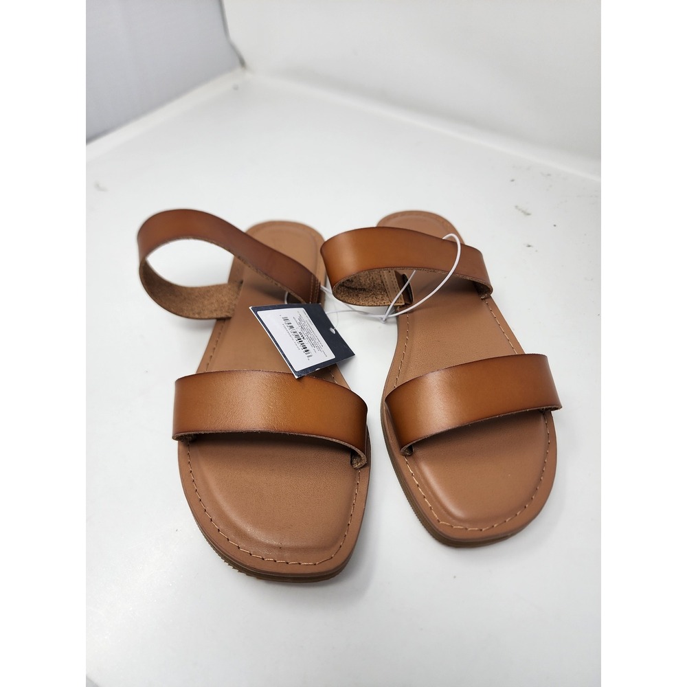 Universal Thread Womens Two Band Slide Sandals Cognac Faux Leather Size 8 W
